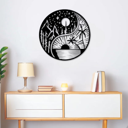 Décoration murale métal Soleil et Lune - Design Yin et Yang